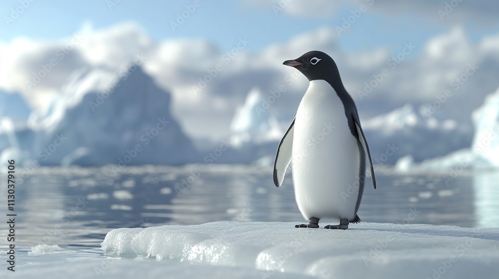 Obraz premium Gentoo penguins standing on cold ice rocks, enjoying the cold winter weather