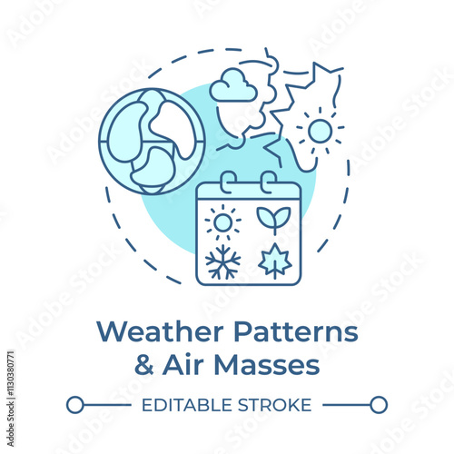 Weather patterns and air masses soft blue concept icon. Region climate experience. Atmospheric phenomena. Round shape line illustration. Abstract idea. Graphic design. Easy to use in presentation