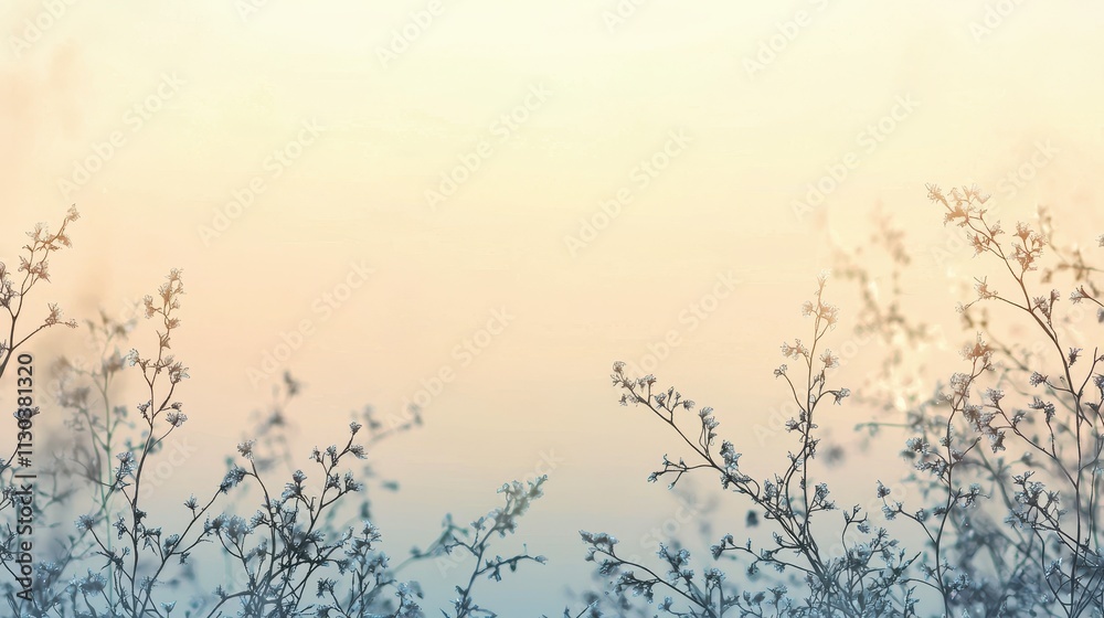 Fototapeta premium Frost-dusted branches against pastel sky