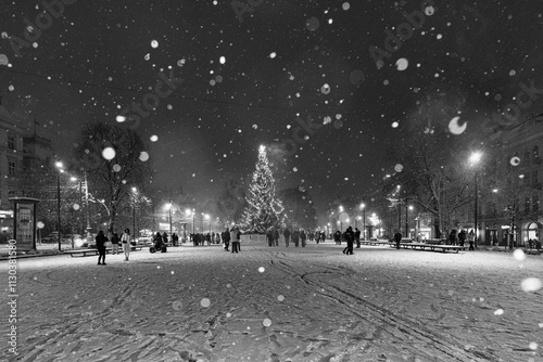 Lviv, Ukraine - December 10, 2024: Christmas tree near Lviv National Opera photo