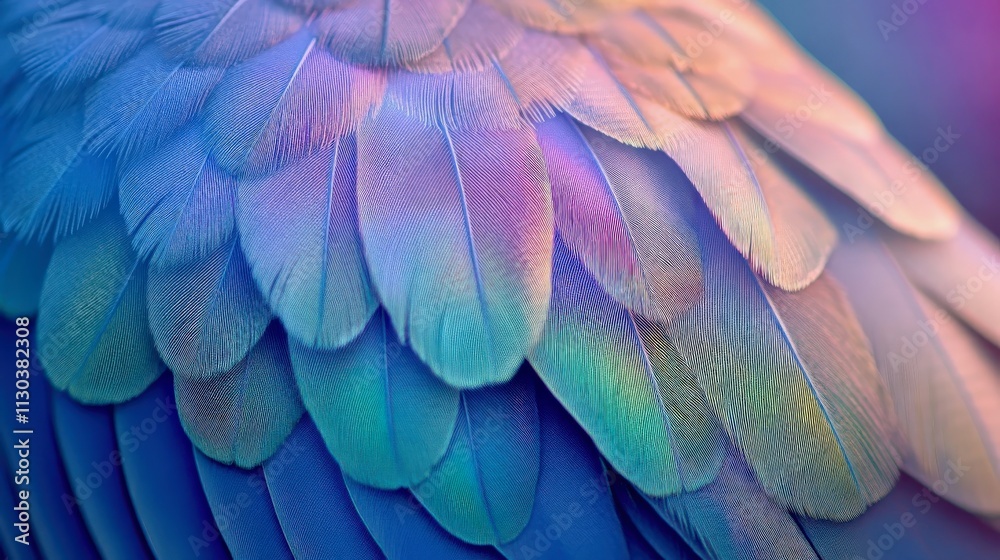 Obraz premium A radiant feather from a starling, its iridescent purple and green tones glowing softly
