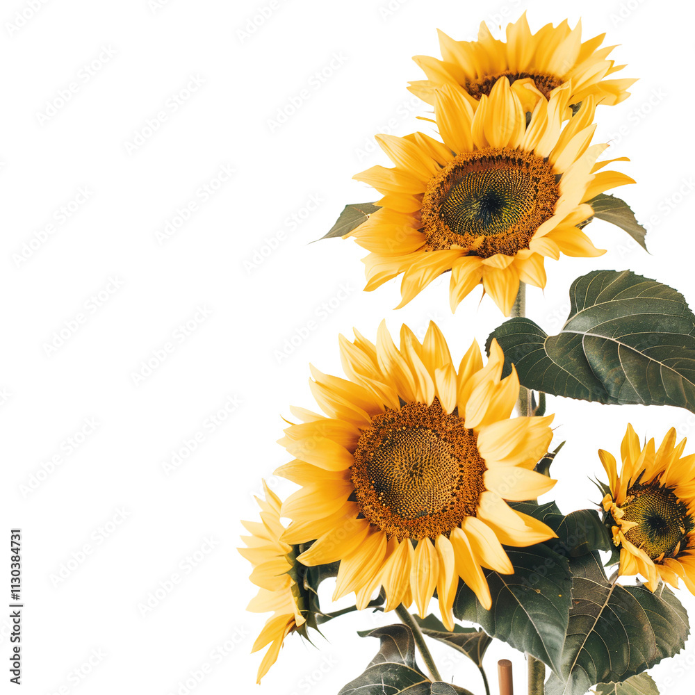 Naklejka premium Beautiful Sunflower Plant Isolated on Transparent Background with Vivid Yellow Petals Capturing the Essence of Sunny Botany