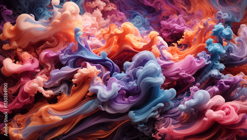 Abstract swirling colors of pink, purple, orange, and blue.

