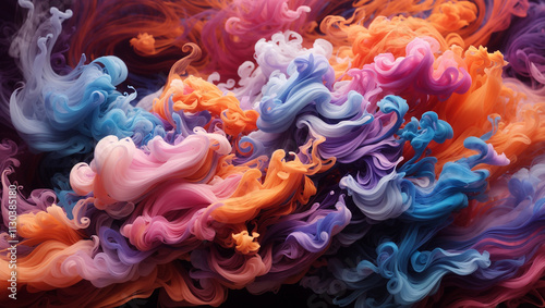 Abstract swirling colors of pink, purple, orange, and blue.

