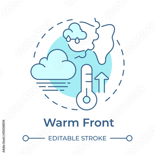 Warm front soft blue concept icon. Air masses interactions. Atmospheric phenomena for forecasting. Round shape line illustration. Abstract idea. Graphic design. Easy to use in presentation