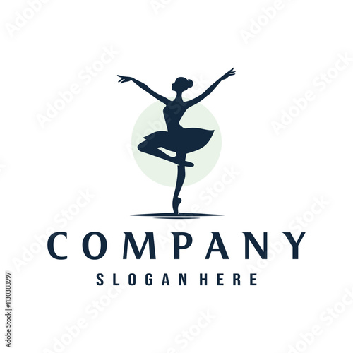 ballerina dancer silhouette logo design vector template illustration