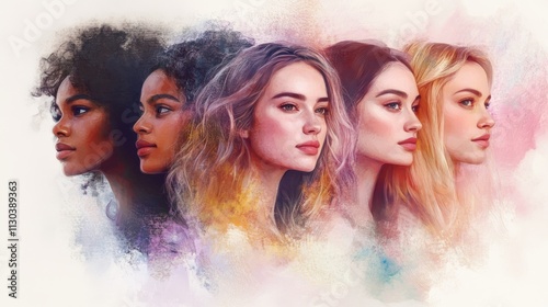 Five women, each with varying hairstyles and skin tones
