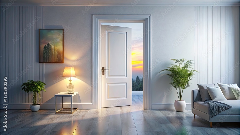 Surreal Modern Apartment Interior: White Door, Dreamlike Entrance, AI Generated Photo Surreal Modern Apartment Interior: White Door, Dreamlike Entrance, AI Generated Photo
