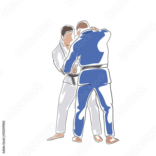Judo sport, line art flat design isolated vector drawing illustration photo