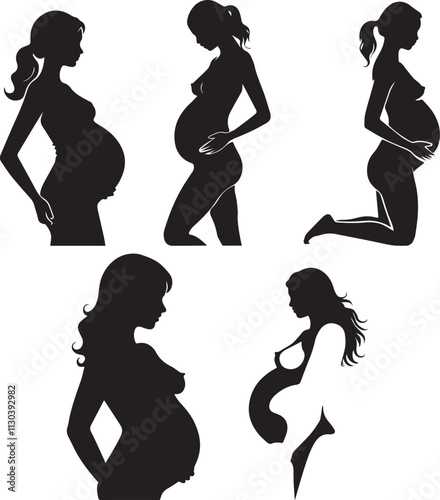 Silhouettes of naked pregnant woman vector illustration