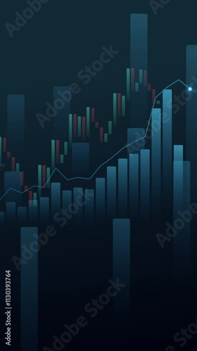 4K of uptrend stock market animation, stock market investment with blue color background portrait