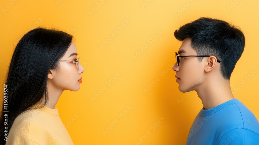 Intimate encounter, man and woman face to face, exchanging glances conveying sense of connection Intimate encounter, man and woman face to face, exchanging glances conveying sense of connection