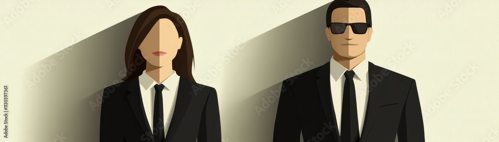 Sharp dressed professionals, two men in suits, one with sunglasses, exuding business acumen Sharp dressed professionals, two men in suits, one with sunglasses, exuding business acumen