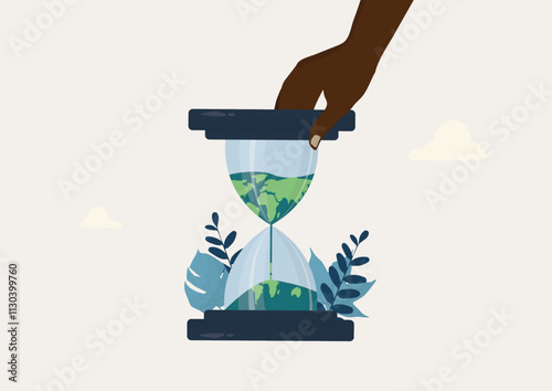 Earth in Hourglass Sustainability Concept. environmental conservation, climate change, and sustainability. Environmental protection. Sustainable management illustration