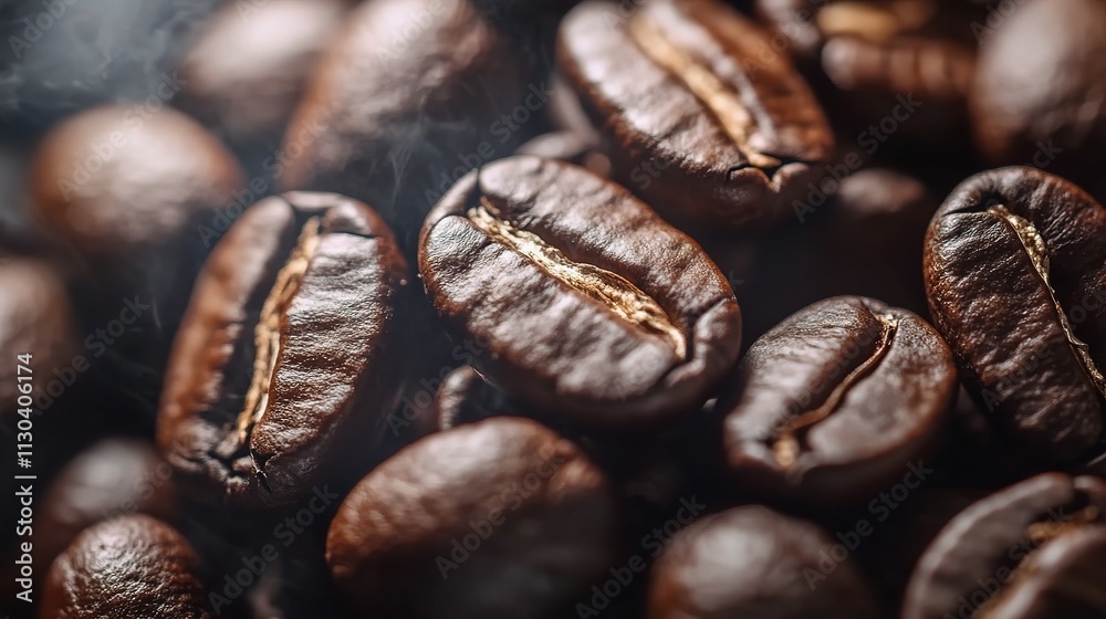 Fototapeta premium Close-Up View of Roasted Coffee Beans with Rich Texture and Color
