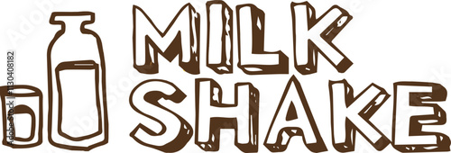 vector illustration of milk shake type font, for menu title with milk bottle and glass