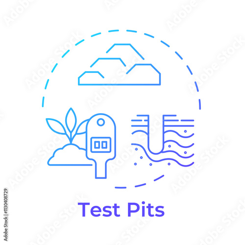 Test pits blue gradient concept icon. Study soil and rock layers by excavation. Geotechnical exploration. Round shape line illustration. Abstract idea. Graphic design. Easy to use in presentation