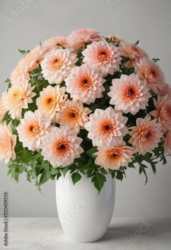 Wallpaper Mural Overhead shot of a large dahlia rose saumoné bouquet in a white vase with greenery, bouquets, dahlia flowers, floral arrangements Torontodigital.ca