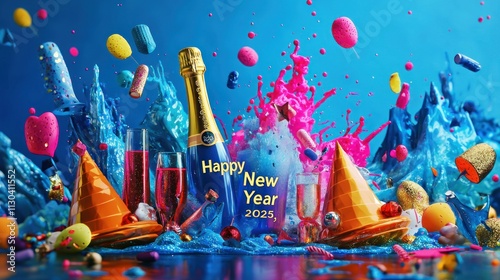 A burst of color splash behind the text 