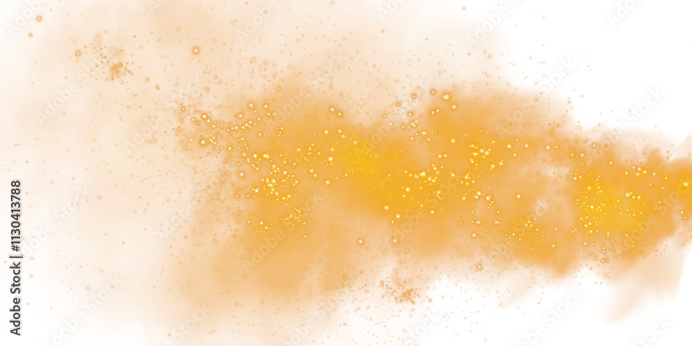 Fototapeta premium Fantastic orange smoke background. Magic orange smoke with glitter and small particles of twinkling stars. Fog with luminous particles. Orange vapor with stardust. Morning fog over land or water surfa