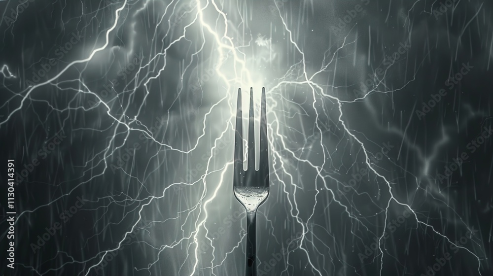 A dramatic lightning flash with detailed forks on a solid gray background.