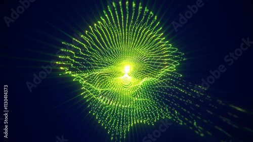 Abstract green light patterns forming a glowing silhouette, representing technology, data flow, and futuristic themes, video in high quality 4k, motion design photo