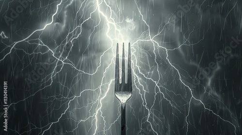 Obraz na płótnie A dramatic lightning flash with detailed forks on a solid gray background. w salonie