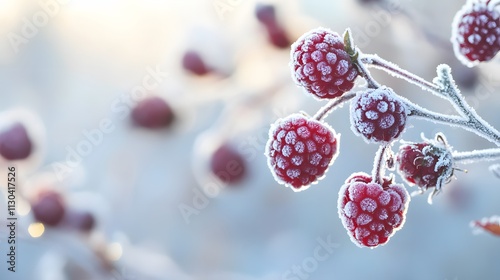 Frozen Raspberries On A Winter Branch photo