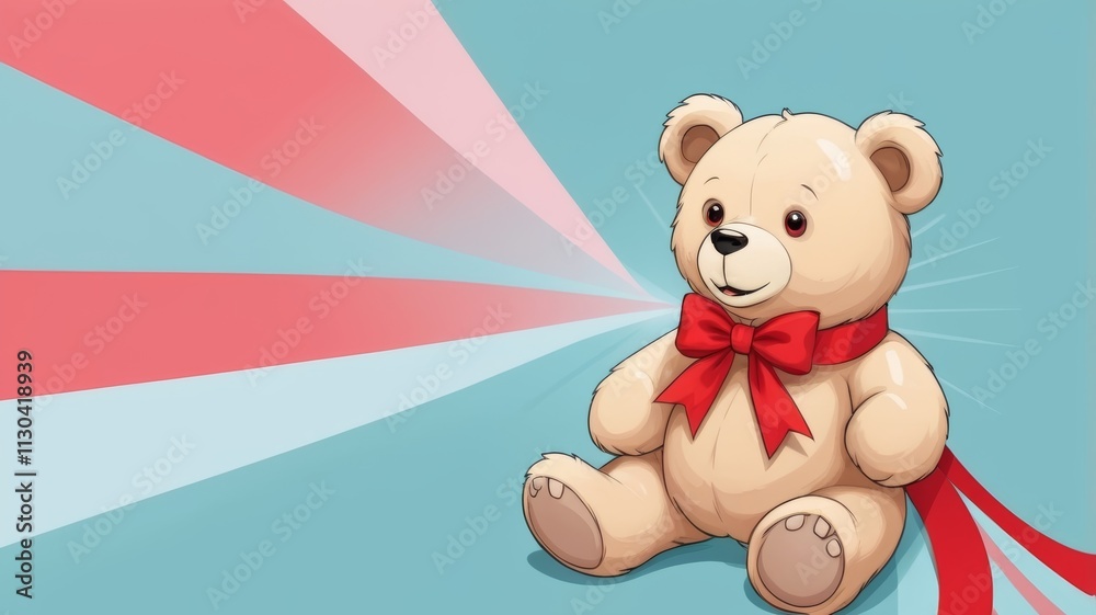 Obraz premium A teddy bear adorned with a red ribbon, symbolizing warmth and affection.