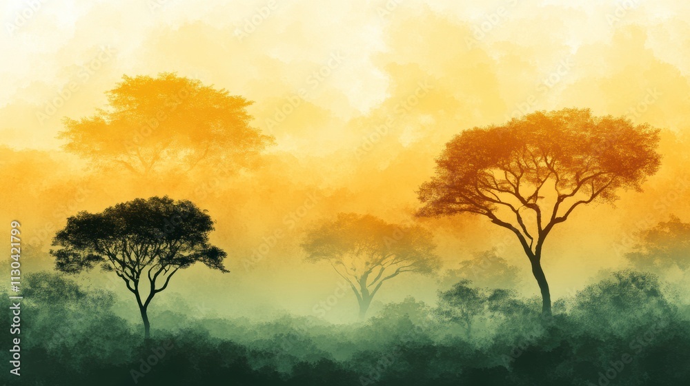 Obraz premium Foggy Trees in Abstract Background Art Style