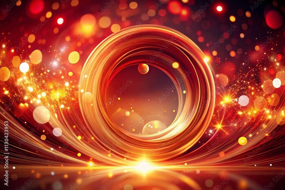 Obraz premium Stunning Low Light Photography of Crimson and Cardinal Background with Swirling Lights, Circular Shapes, and a Dynamic Red to Gold Gradient