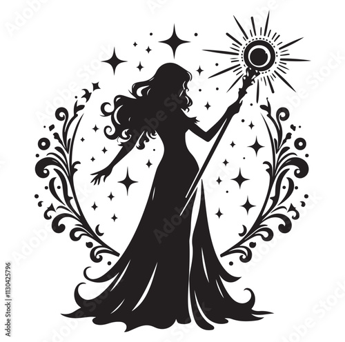 Magic staff Silhouette vector illustration