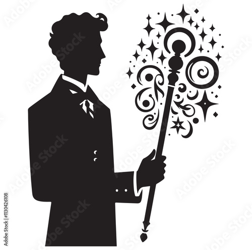 Magic staff Silhouette vector illustration