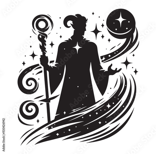 Magic staff Silhouette vector illustration