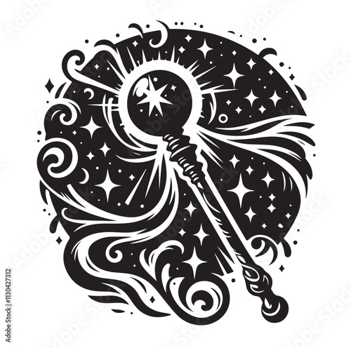 Magic staff Silhouette vector illustration