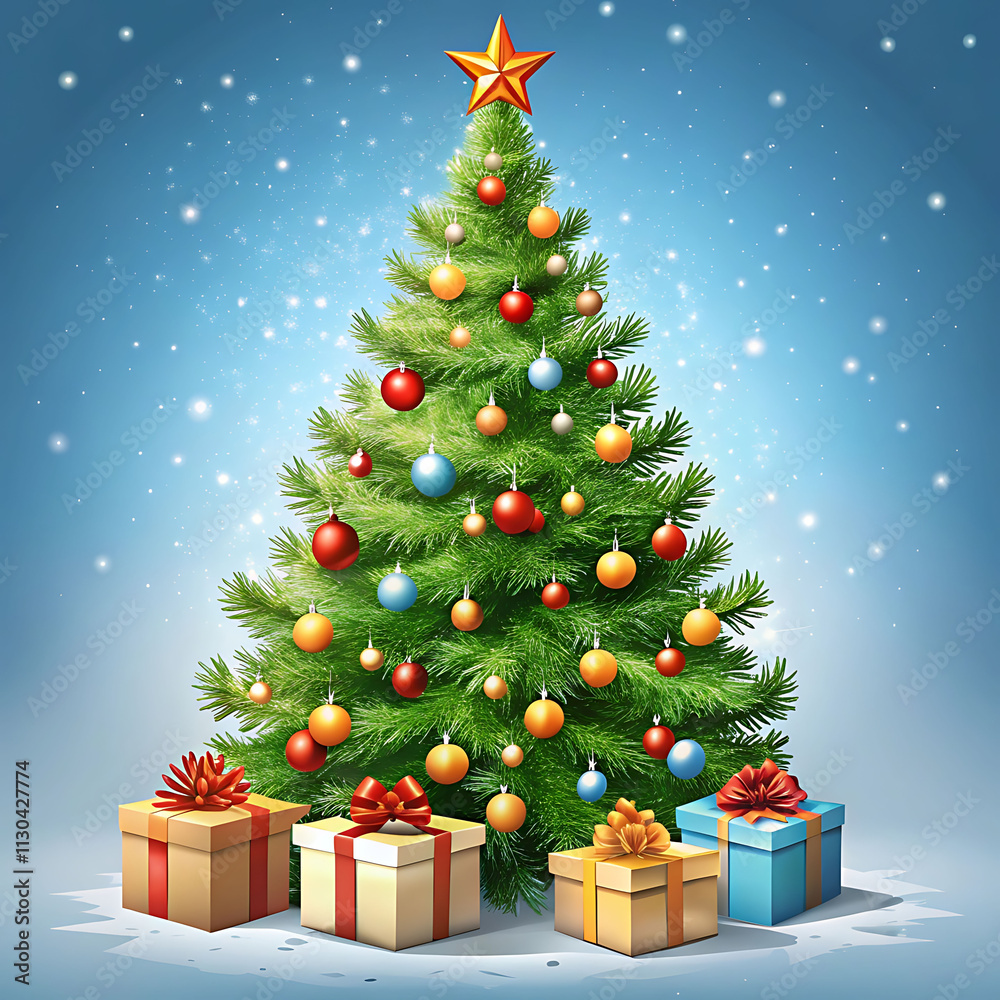 Obraz premium Christmas Tree And Gift illustration