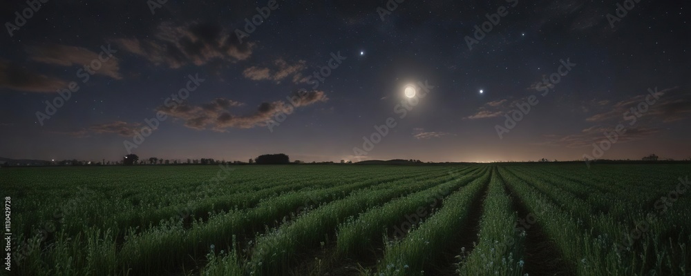 Obraz premium Un ave estrecho observando la luna llena en un campo de alfalfa , full moon, naturaleza, wildlife