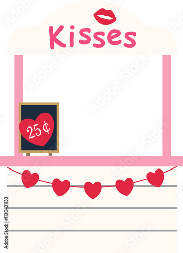Isolated kissing booth flat vector illustration.
For celebrating Valentine's Day, wedding or birthday.
Transparent background.