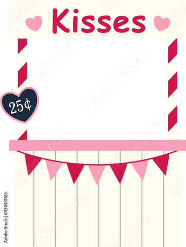 Isolated kissing booth flat vector illustration.
For celebrating Valentine's Day, wedding or birthday.
Transparent background.