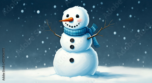 A cheerful snowman with a b...