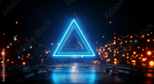 A vibrant neon triangle wit...