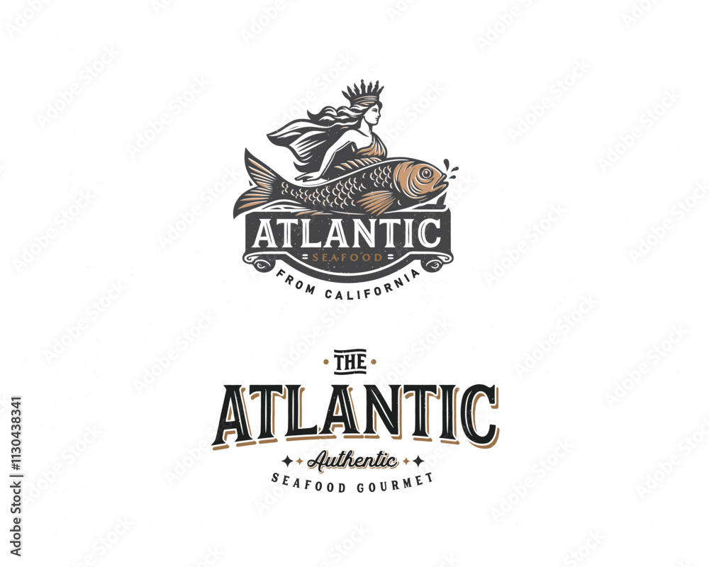 Obraz premium Vintage classic unique queen atlantis luxury restaurant, hotel, boutique hotel, logo template for food beverages business