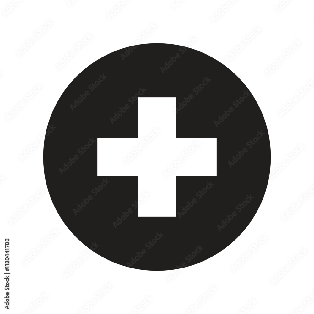 Obraz premium White Circle with a Dark Gray Plus Sign Icon