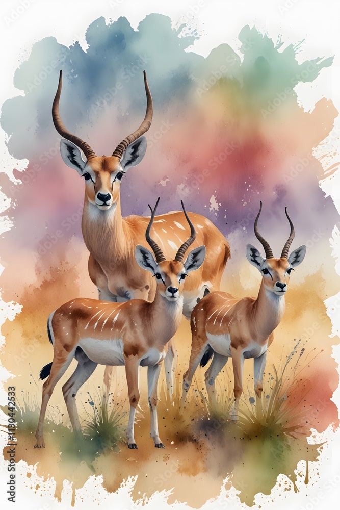 Obraz premium Pastel gazelles in watercolor style