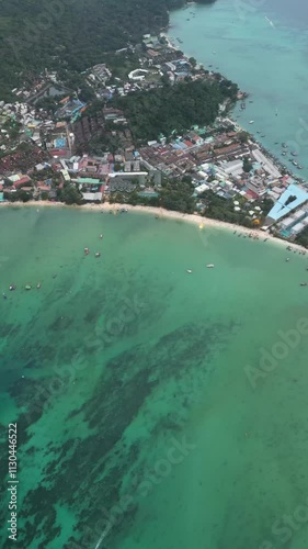 Drone video of Loh Dalum Bay in Koh Phi Phi Don in Thailand