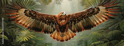 A harpy eagle soaring through the rainforest  photo