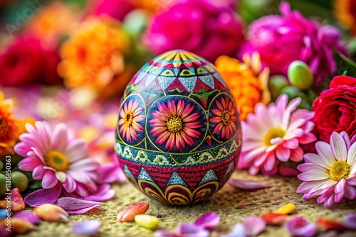 Vibrant Easter Egg Designs Surrounded by Colorful Blossoms and Petals Perfect for Spring Celebrations and Holiday Decor
