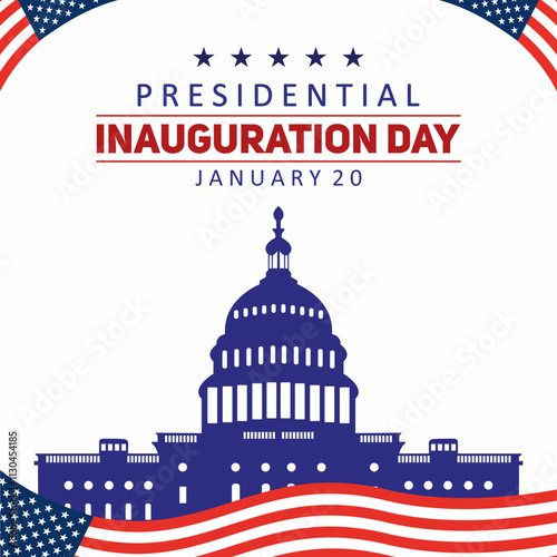 USA Presidential Inauguration Day with Capitol Building Washington D.C. and American Flag. January 20. Vector Illustration