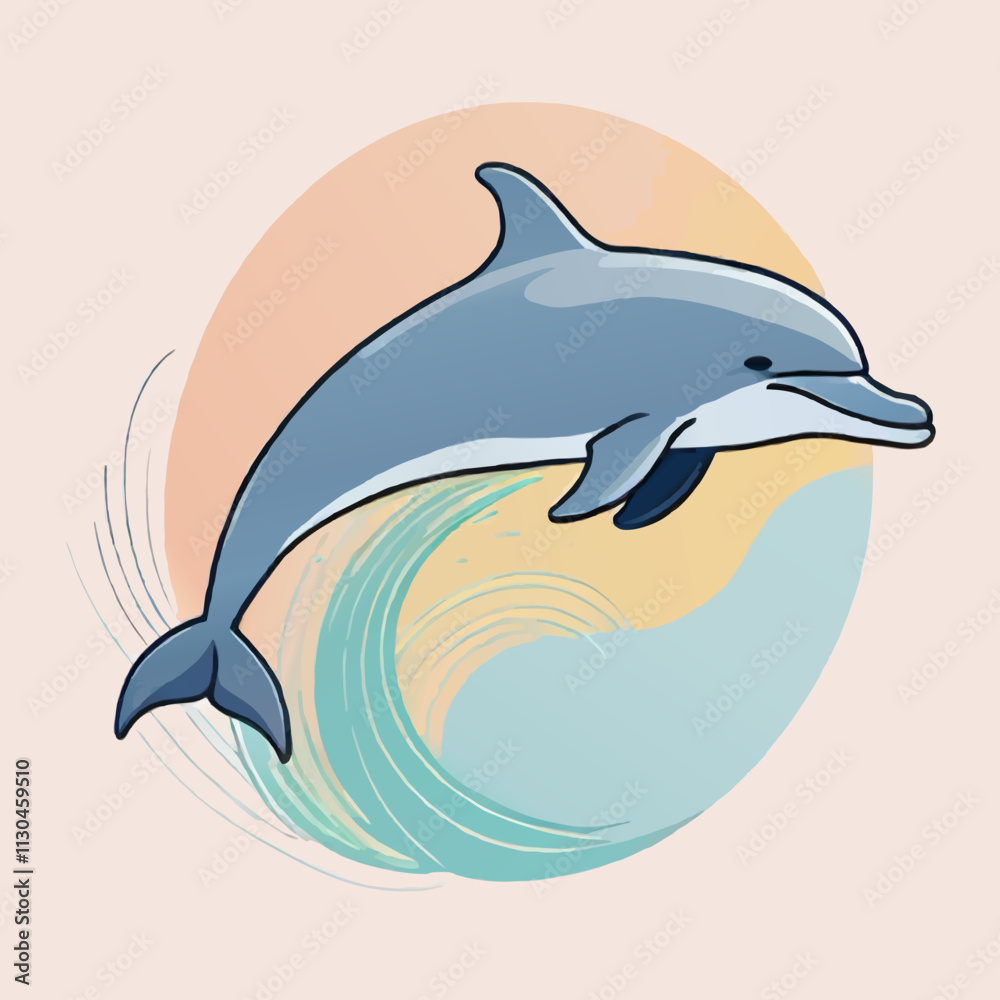 Obraz premium cartoon doldhin with abstract wave pattern vector illustration