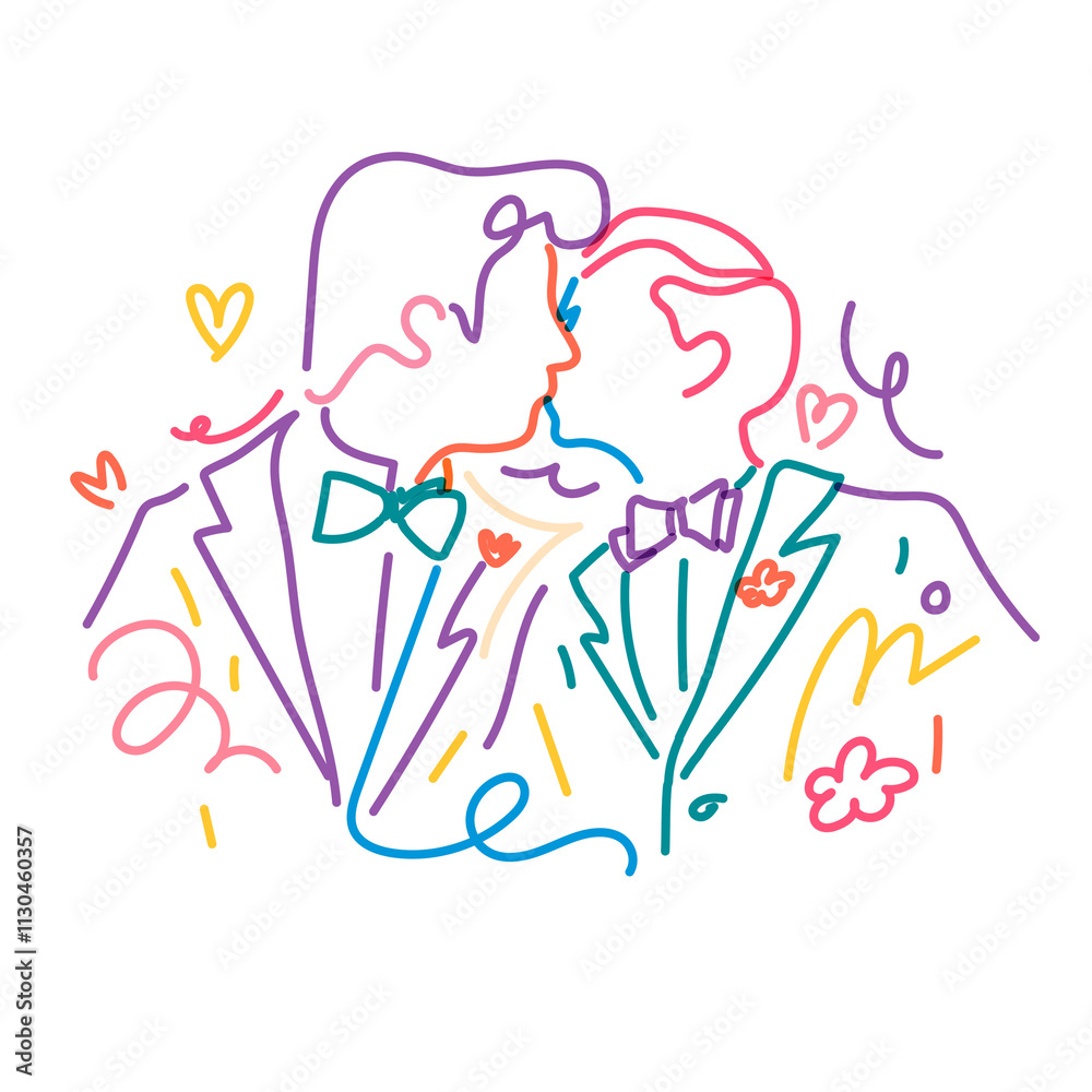 Obraz premium Gay couple kissing png clipart, same-sex marriage illustration on transparent background
